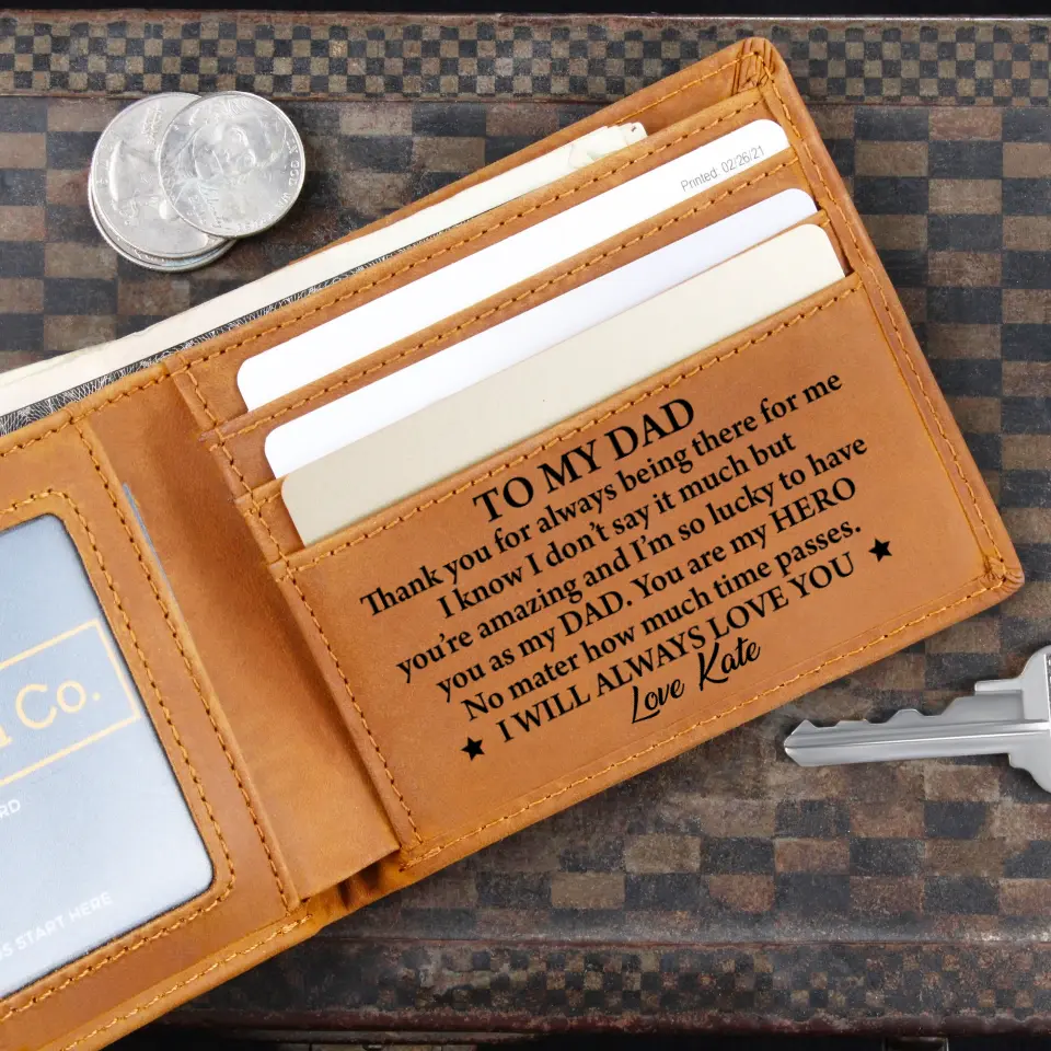 Thank You For Always There For Me - Custom Name Engraved Leather Wallet - Gift For Dad - Image 2