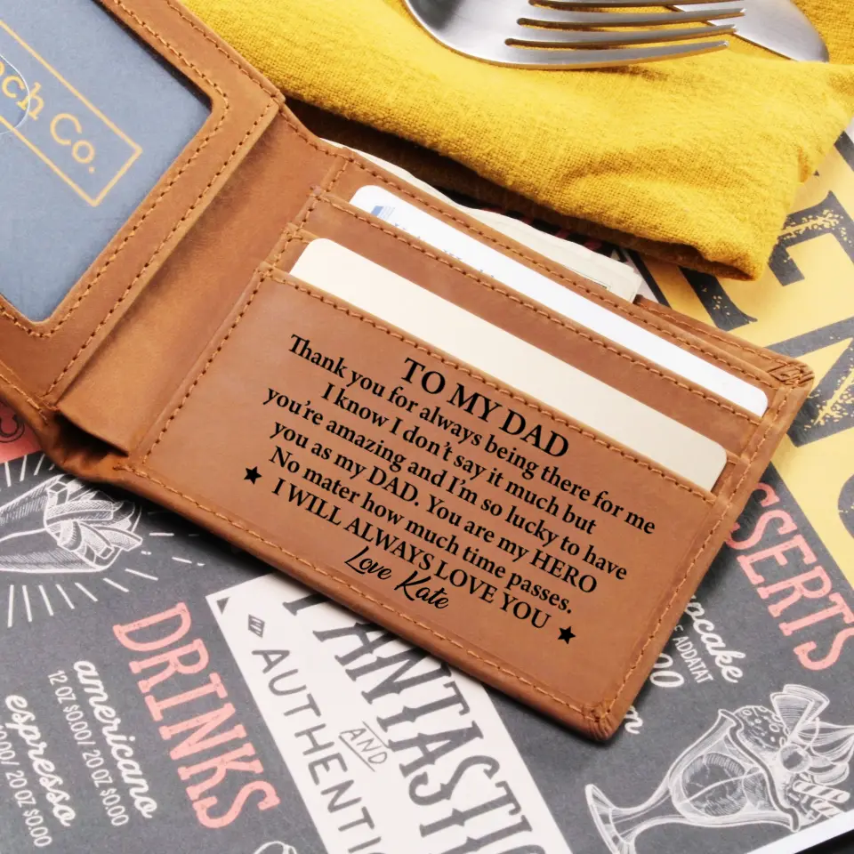 Thank You For Always There For Me - Custom Name Engraved Leather Wallet - Gift For Dad - Image 3