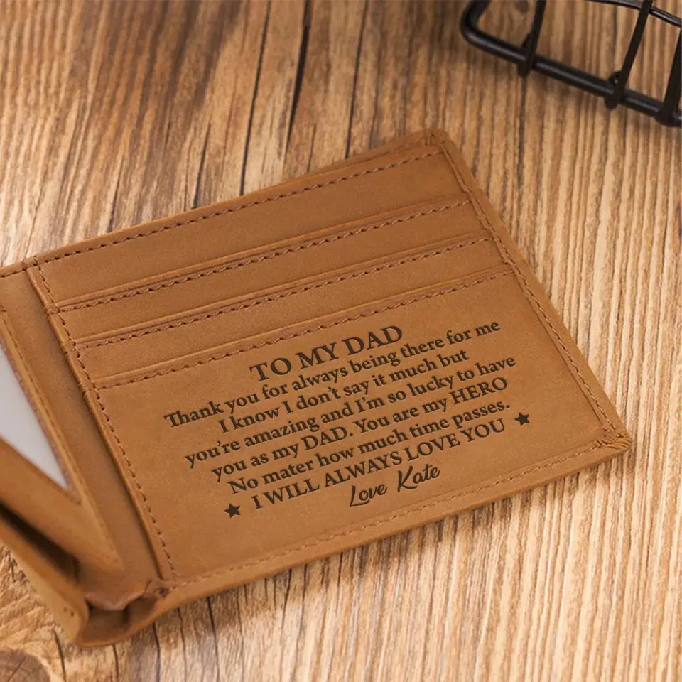 Thank You For Always There For Me - Custom Name Engraved Leather Wallet - Gift For Dad - Image 6