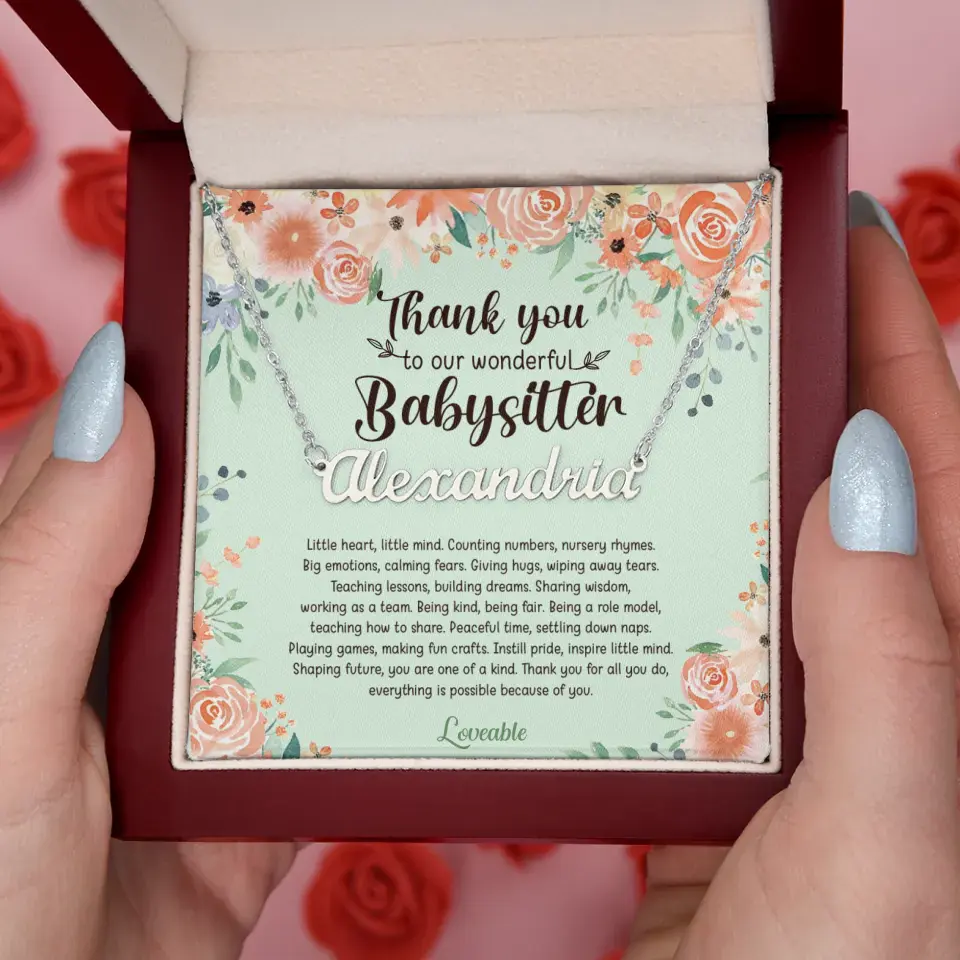 Thank You Gift for Babysitter - Floral Background - Personalized Necklace - Image 4