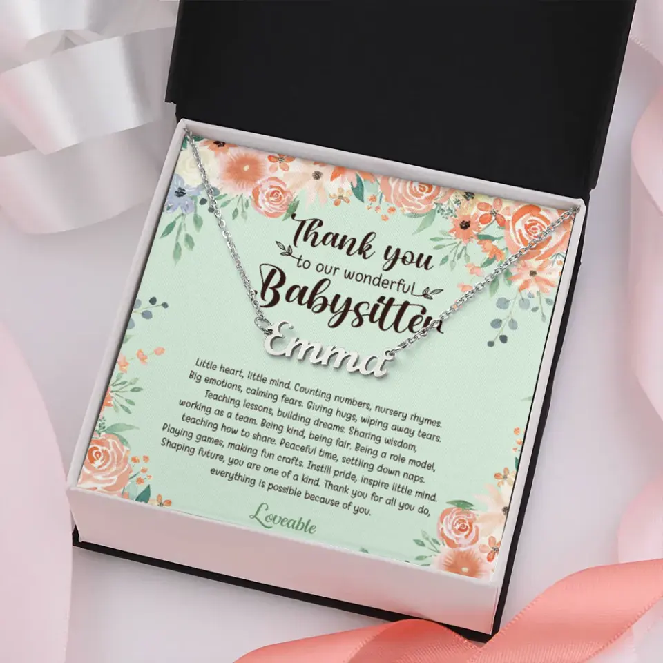 Thank You Gift for Babysitter - Floral Background - Personalized Necklace - Image 5
