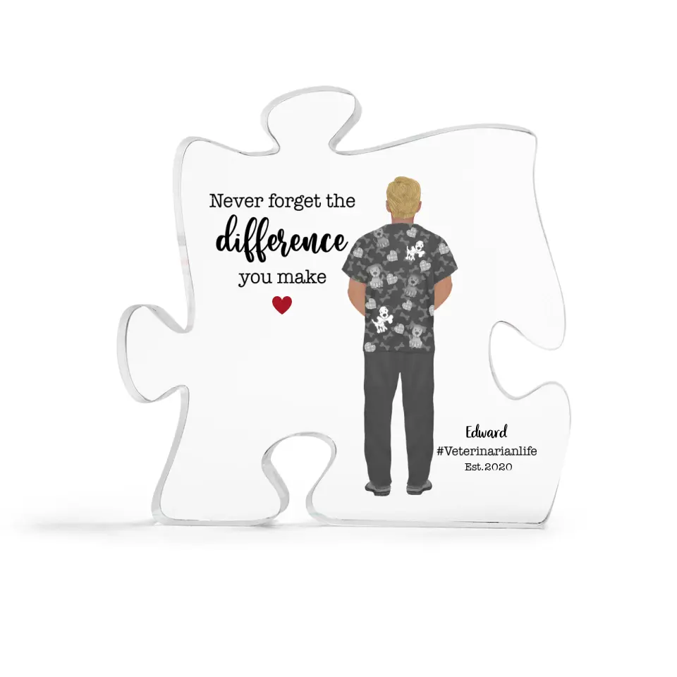 Thank You Gift for Veterinarian Never Forget The Difference You Make Puzzle Acrylic Plaque - Image 2