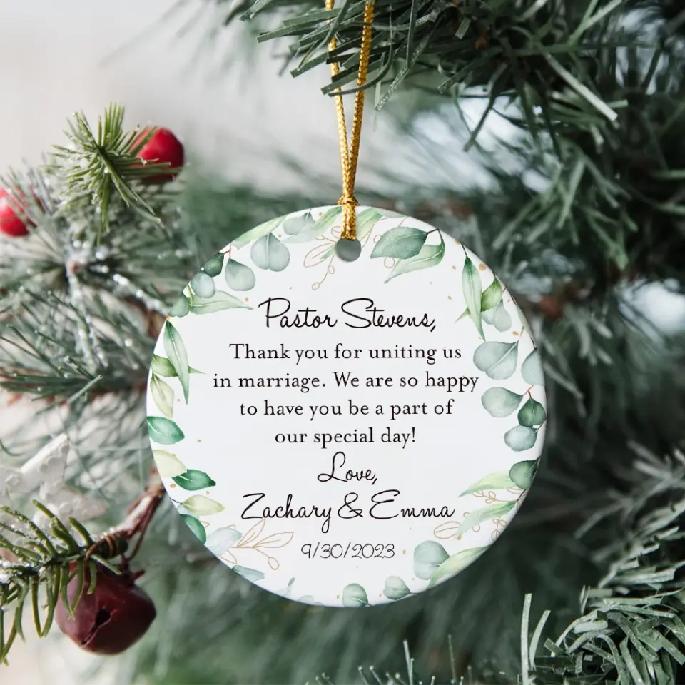 Thank you Pastor For Uniting Us In Marriage Personalized Ornament - Image 4