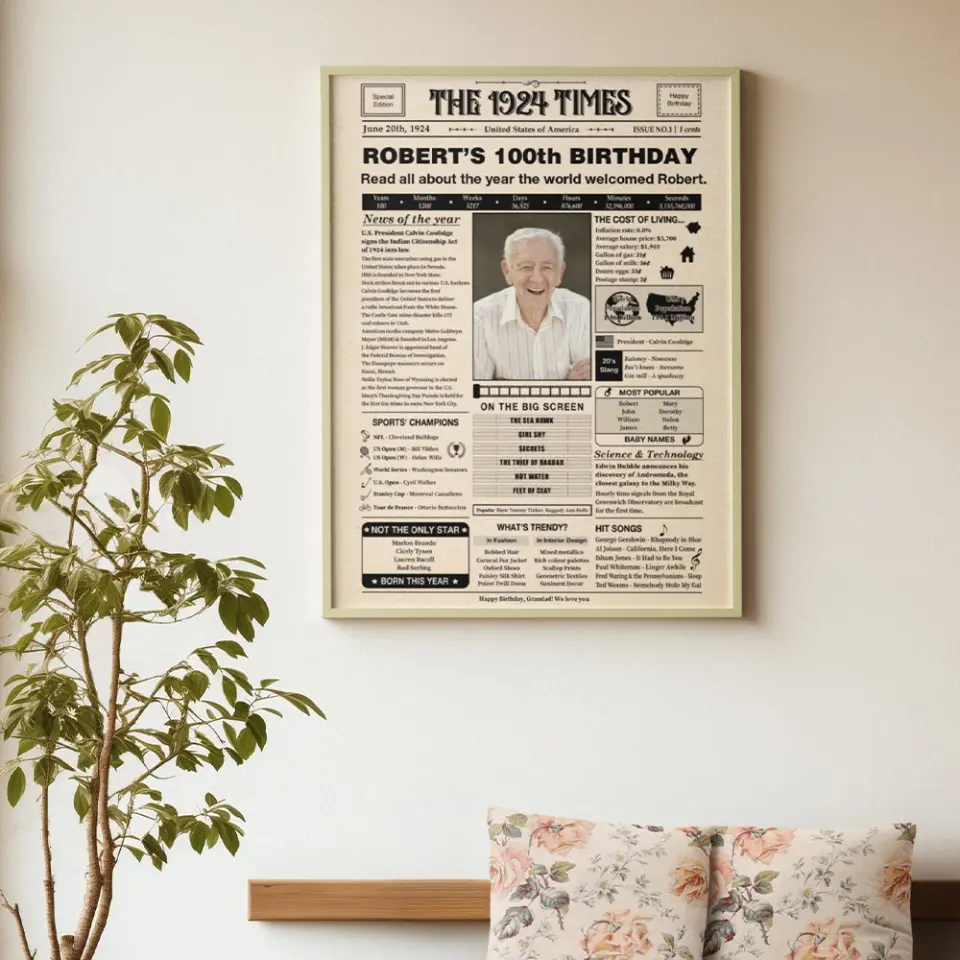 The 1924 Times Happy 100th Birthday Personalized Canvas And Poster - Image 13