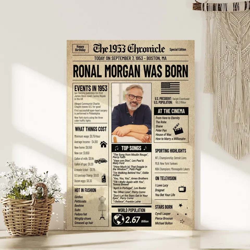 The 1953 Chronicle Events In 1953, Personalized Canvas Wall Art, Gift For 70 Years Old Birthday | 310IHPNPCA1084 - Image 5