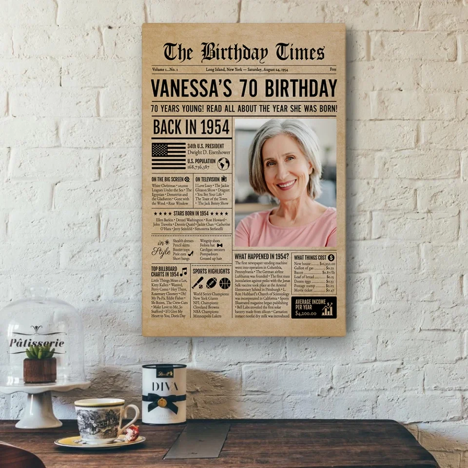 The 70th Birthday Times Newspaper Event - Canvas Wall Art - 70th Birthday Gift - Image 6