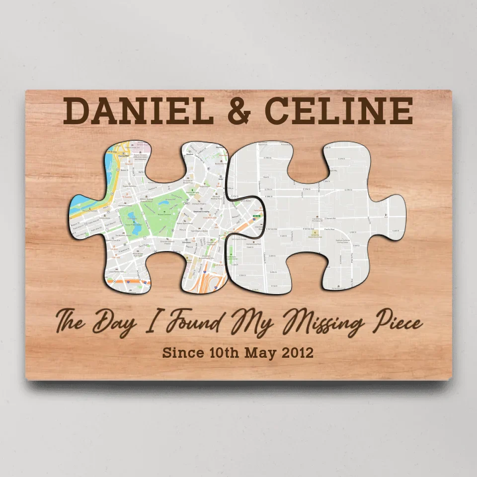 The Day I Found My Missing Piece - Custom Puzzle Map Canvas Poster - Anniversary Gift For Couples - Image 2