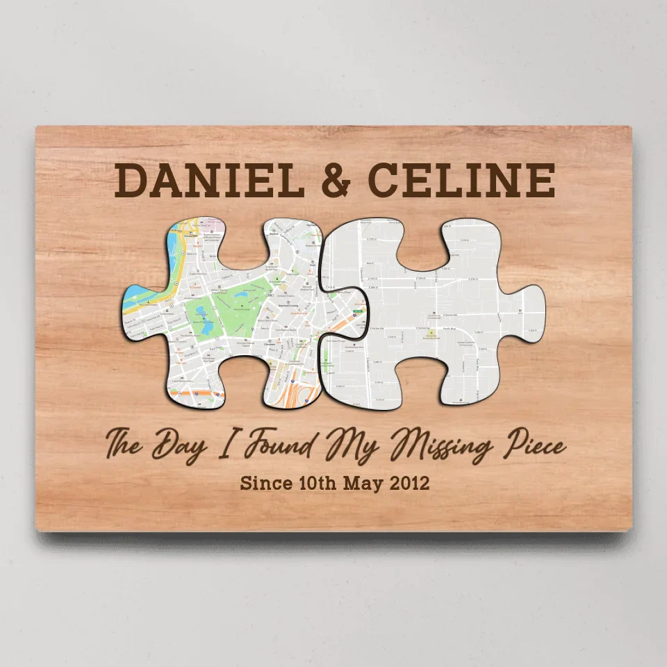 The Day I Found My Missing Piece - Custom Puzzle Map Canvas Poster - Anniversary Gift For Couples - Image 3