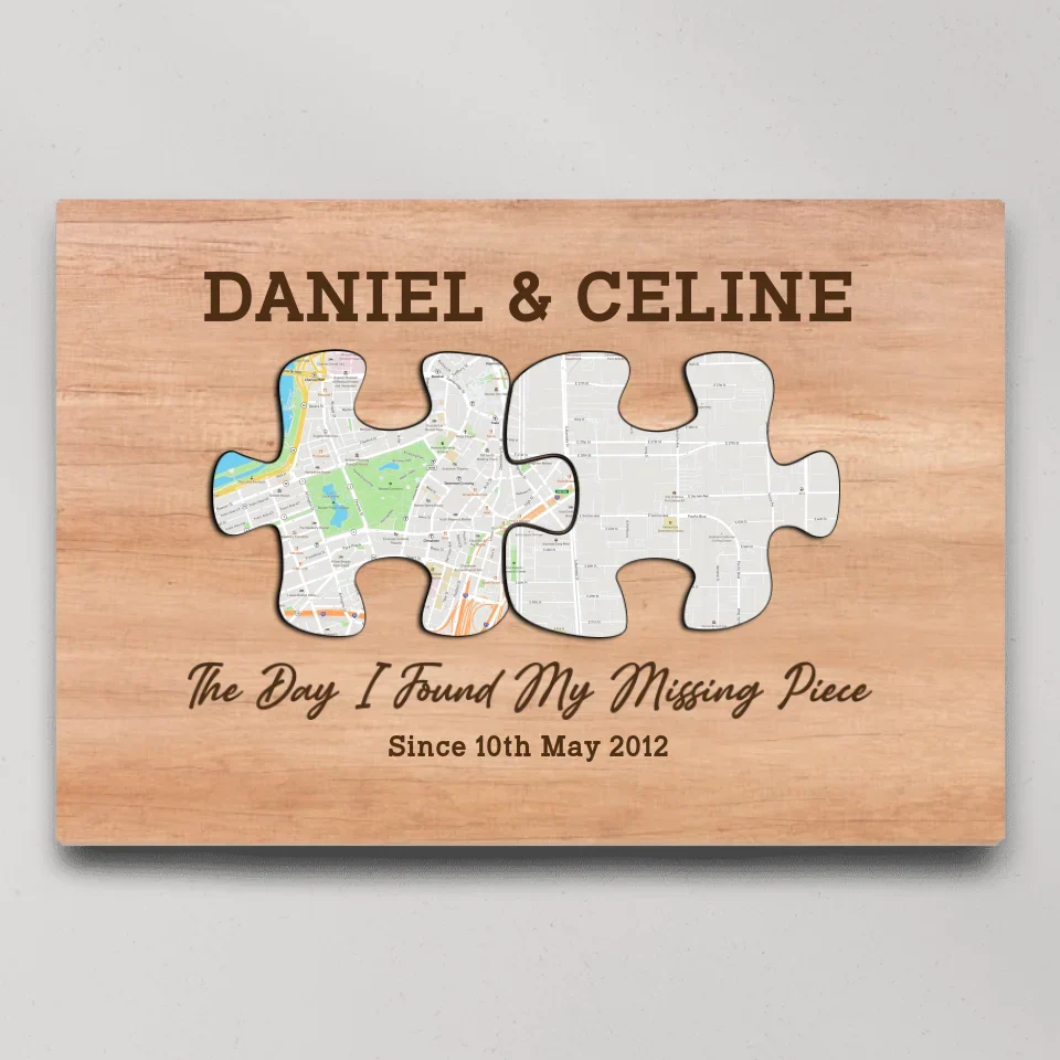 The Day I Found My Missing Piece - Custom Puzzle Map Canvas Poster - Anniversary Gift For Couples - Image 4