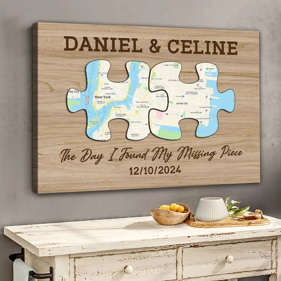The Day I Found My Missing Piece - Custom Puzzle Map Canvas Poster - Anniversary Gift For Couples - Image 6