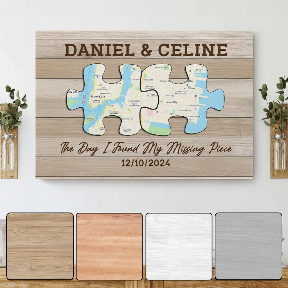 The Day I Found My Missing Piece - Custom Puzzle Map Canvas Poster - Anniversary Gift For Couples - Image 7