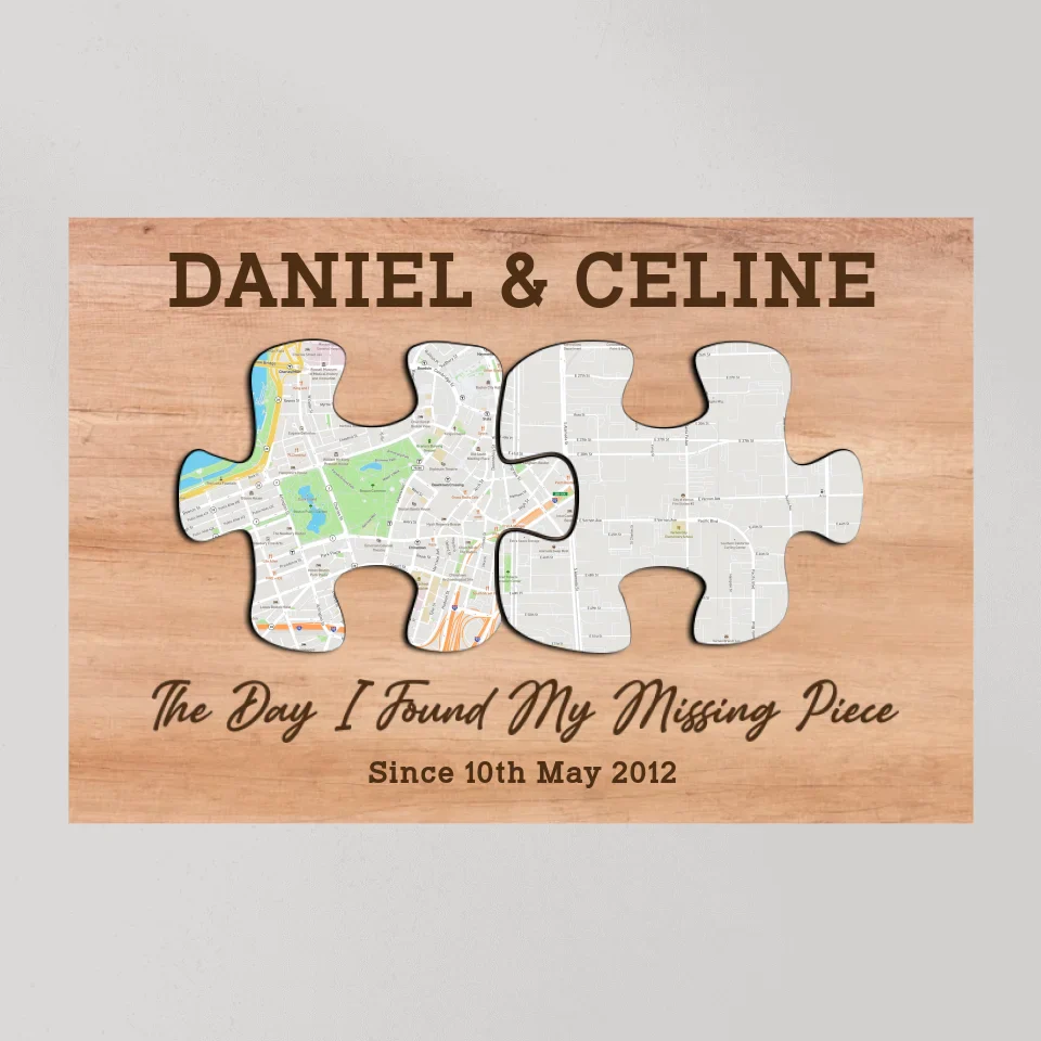 The Day I Found My Missing Piece - Custom Puzzle Map Canvas Poster - Anniversary Gift For Couples - Image 8