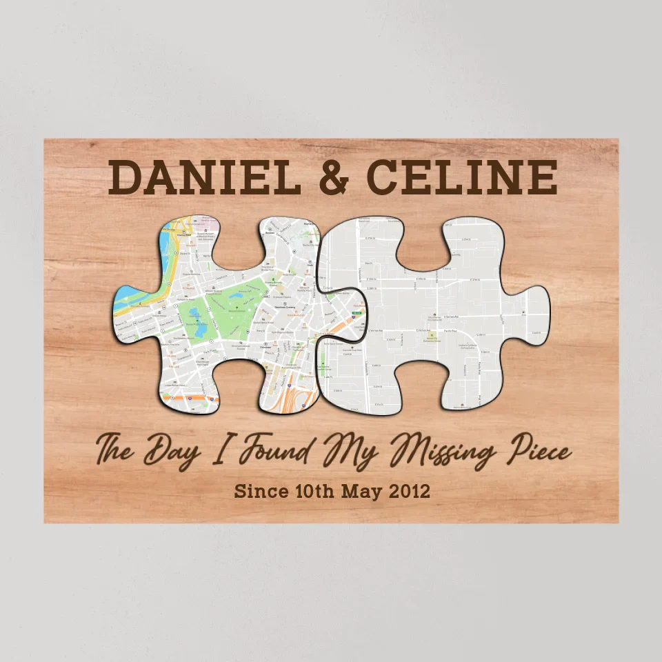 The Day I Found My Missing Piece - Custom Puzzle Map Canvas Poster - Anniversary Gift For Couples - Image 9