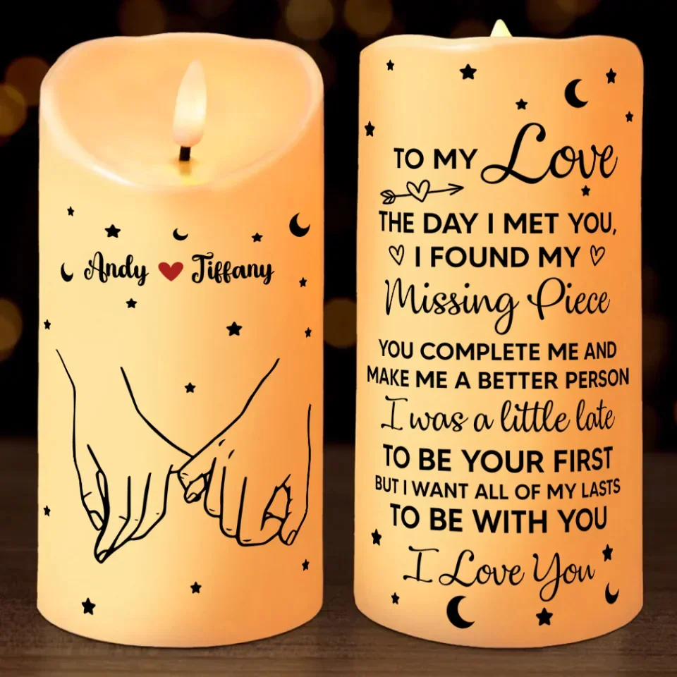 The Day I Met You I Found My Missing Piece - Hand in Hand - Personalized Led Candle - Anniversary, Wedding, Christmas Gift for Couples, Her Him, Husband, Wife, Boyfriend, Girlfriend - Image 10