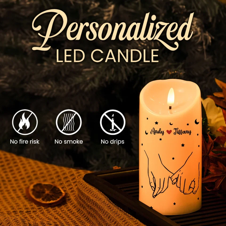 The Day I Met You I Found My Missing Piece - Hand in Hand - Personalized Led Candle - Anniversary, Wedding, Christmas Gift for Couples, Her Him, Husband, Wife, Boyfriend, Girlfriend - Image 3