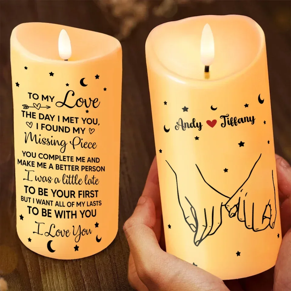 The Day I Met You I Found My Missing Piece - Hand in Hand - Personalized Led Candle - Anniversary, Wedding, Christmas Gift for Couples, Her Him, Husband, Wife, Boyfriend, Girlfriend - Image 4
