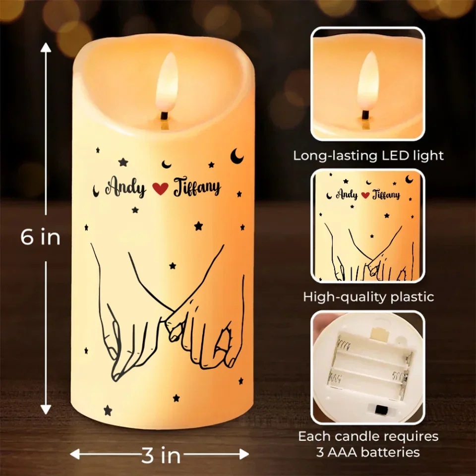 The Day I Met You I Found My Missing Piece - Hand in Hand - Personalized Led Candle - Anniversary, Wedding, Christmas Gift for Couples, Her Him, Husband, Wife, Boyfriend, Girlfriend - Image 5
