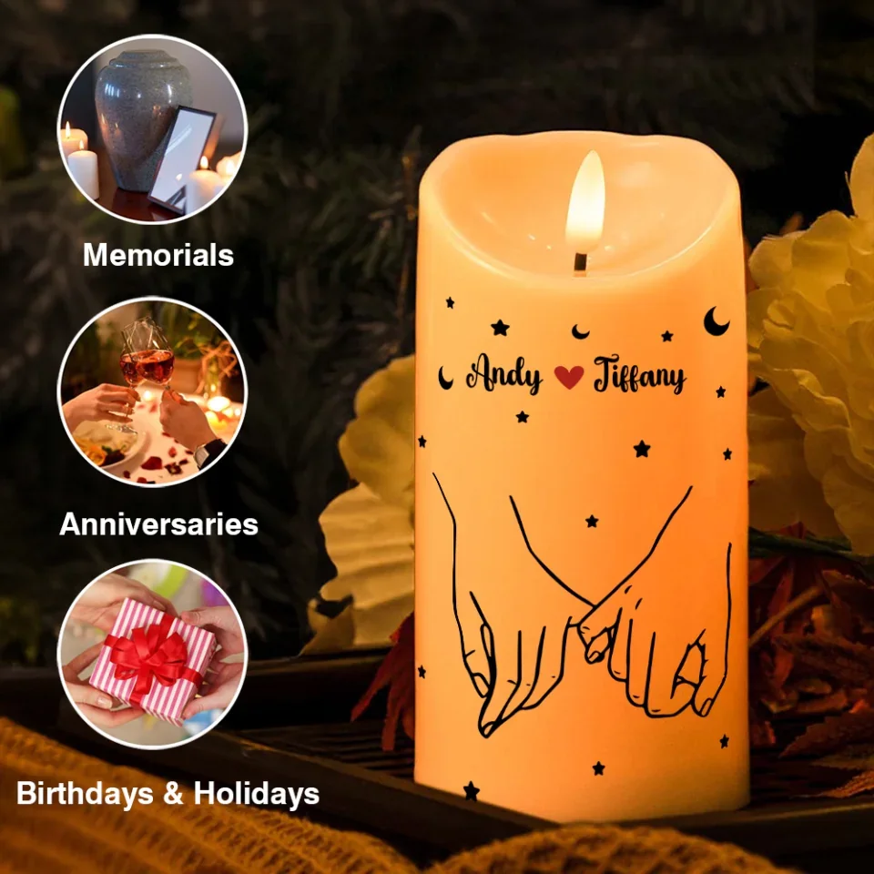 The Day I Met You I Found My Missing Piece - Hand in Hand - Personalized Led Candle - Anniversary, Wedding, Christmas Gift for Couples, Her Him, Husband, Wife, Boyfriend, Girlfriend - Image 8