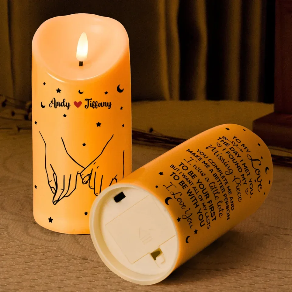 The Day I Met You I Found My Missing Piece - Hand in Hand - Personalized Led Candle - Anniversary, Wedding, Christmas Gift for Couples, Her Him, Husband, Wife, Boyfriend, Girlfriend - Image 9