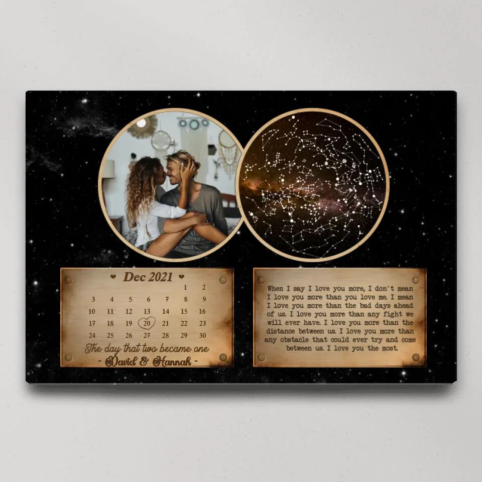 Personalized Valentine Gifts - The Day That Two Become One Custom Star Map Canvas Poster Anniversary Gift For Couples - Image 4