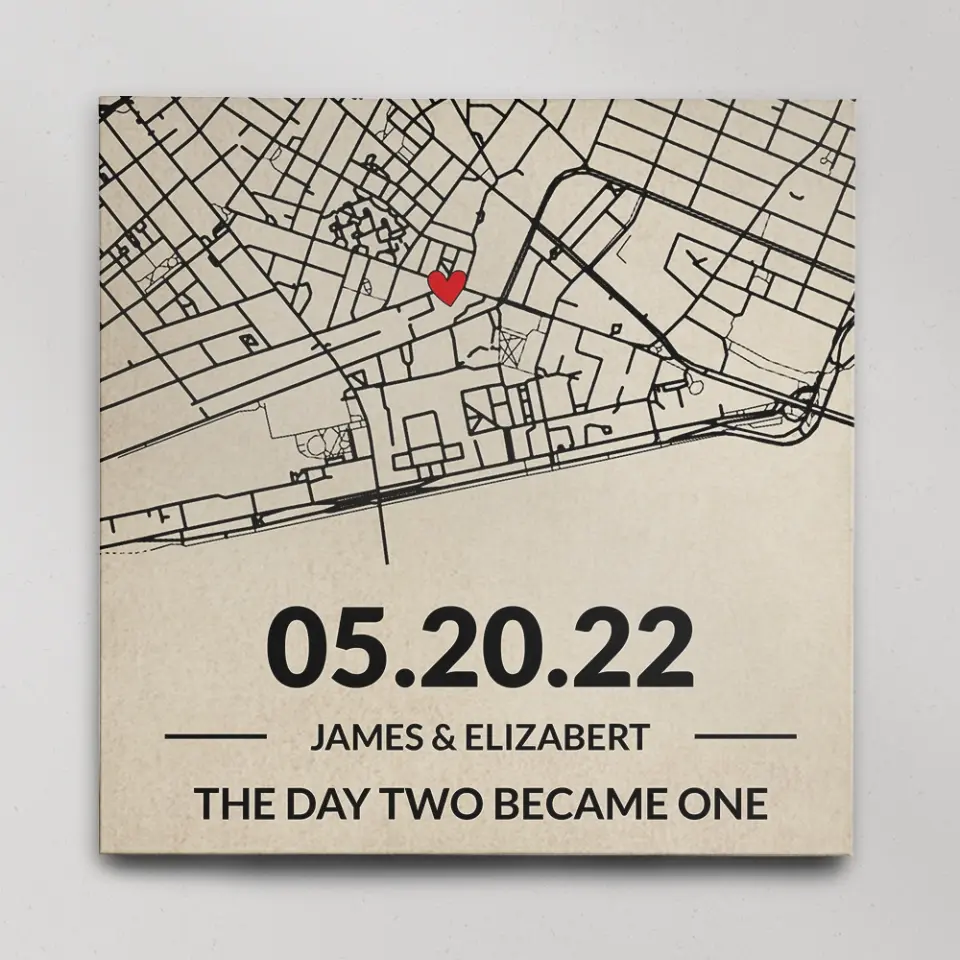 The Day Two Became One - Custom Map Canvas Poster - Anniversary Gift For Couples - Image 2