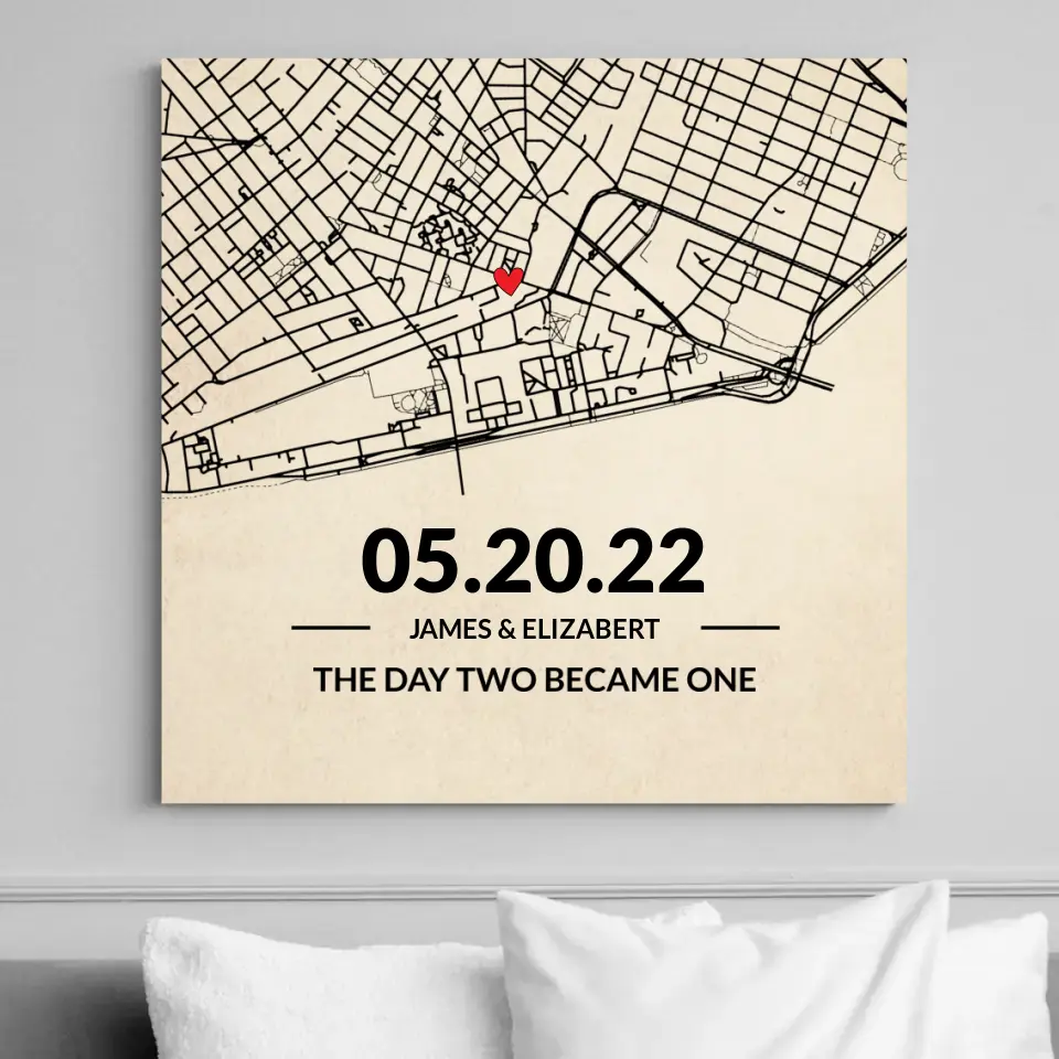 The Day Two Became One - Custom Map Canvas Poster - Anniversary Gift For Couples - Image 3