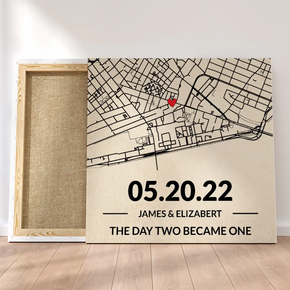 The Day Two Became One - Custom Map Canvas Poster - Anniversary Gift For Couples - Image 4