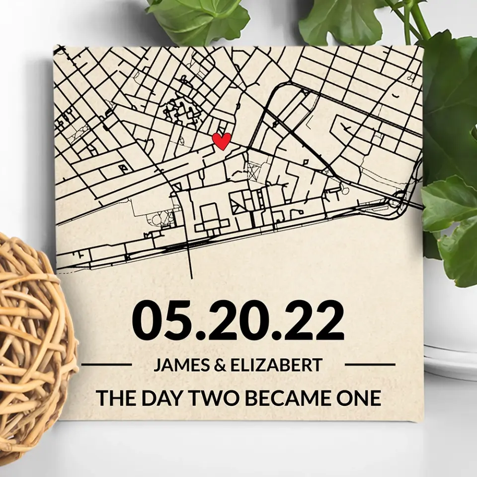 The Day Two Became One - Custom Map Canvas Poster - Anniversary Gift For Couples - Image 5