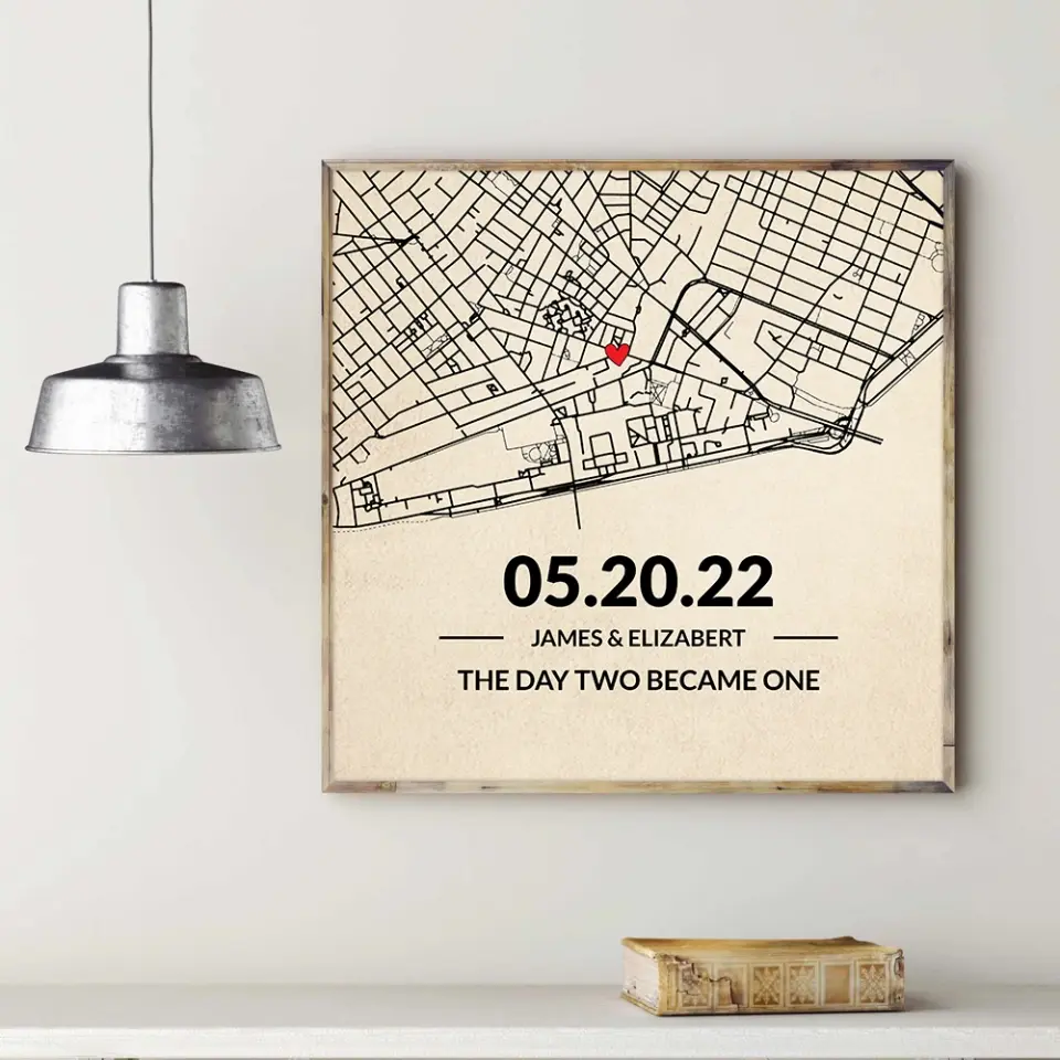 The Day Two Became One - Custom Map Canvas Poster - Anniversary Gift For Couples - Image 7