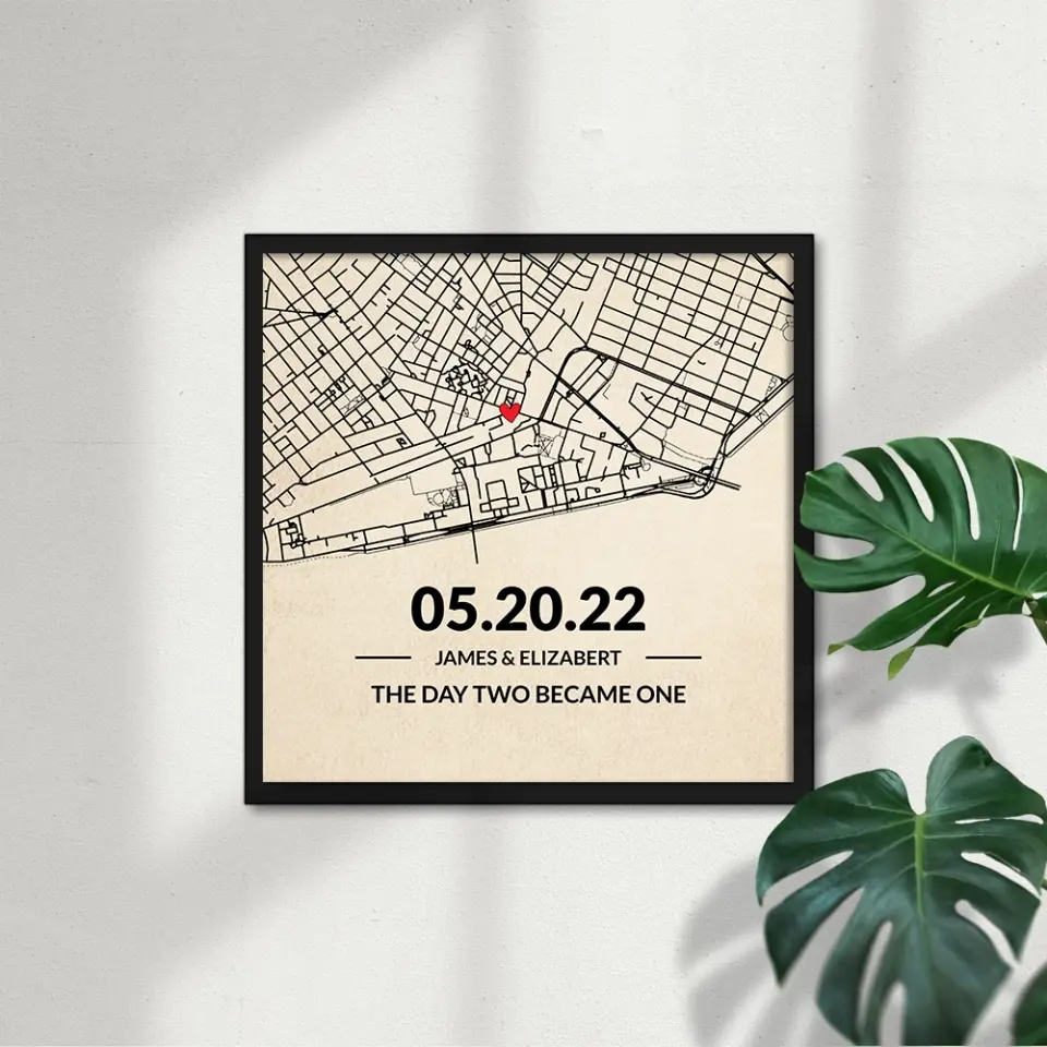 The Day Two Became One - Custom Map Canvas Poster - Anniversary Gift For Couples - Image 8