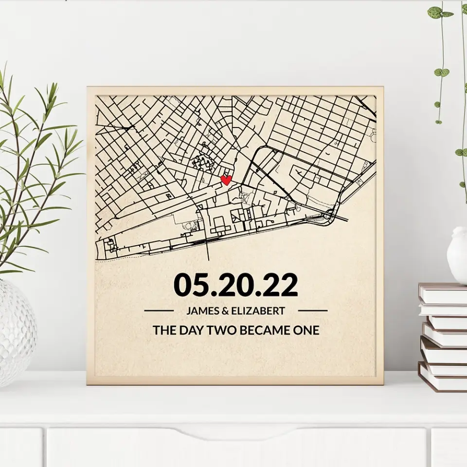 The Day Two Became One - Custom Map Canvas Poster - Anniversary Gift For Couples - Image 9
