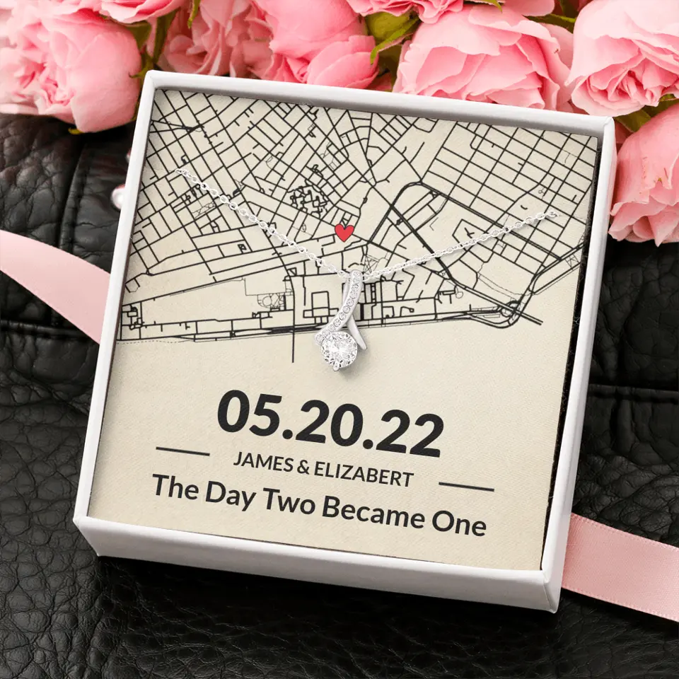 The Day Two Became One - Personalized Map Necklace - Anniversary Gift For Her - Image 13