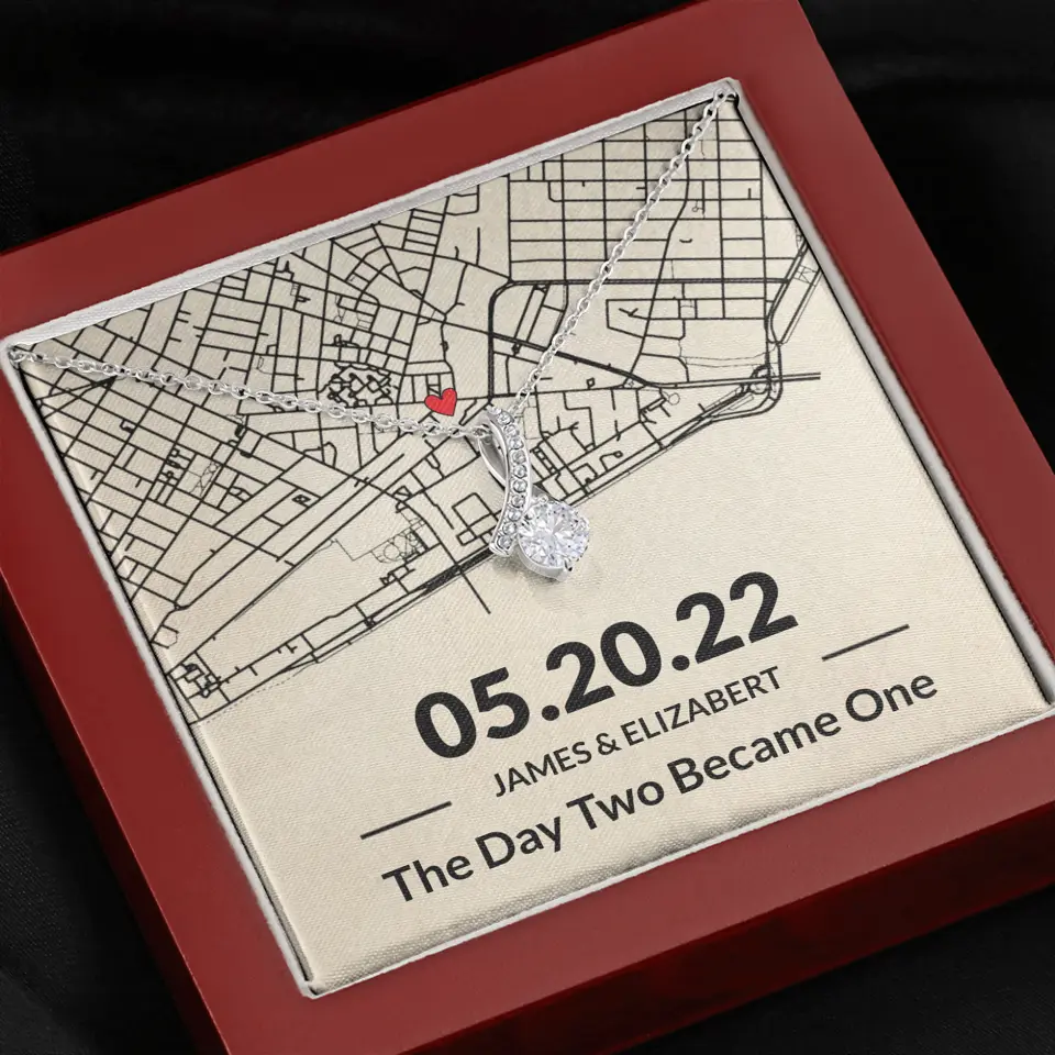 The Day Two Became One - Personalized Map Necklace - Anniversary Gift For Her - Image 15