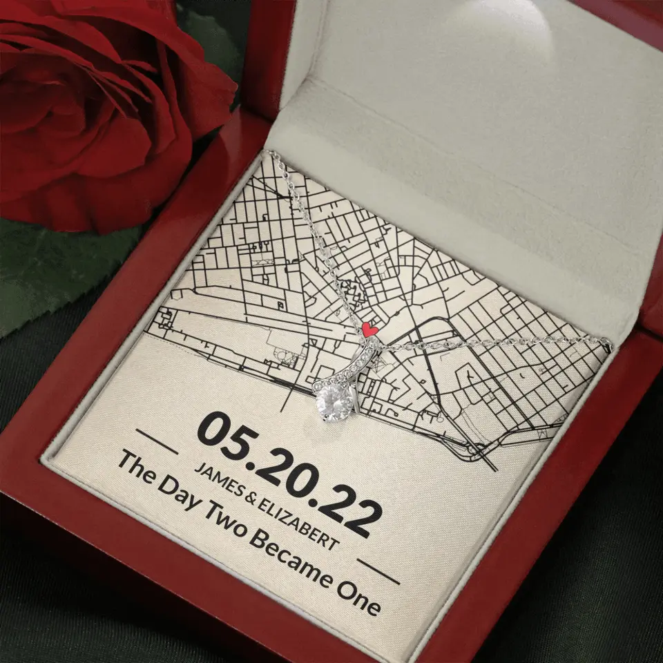 The Day Two Became One - Personalized Map Necklace - Anniversary Gift For Her - Image 17
