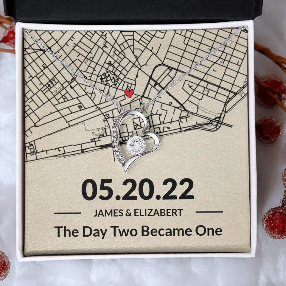 The Day Two Became One - Personalized Map Necklace - Anniversary Gift For Her - Image 26