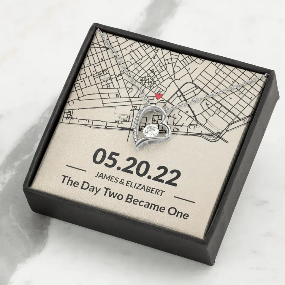 The Day Two Became One - Personalized Map Necklace - Anniversary Gift For Her - Image 27