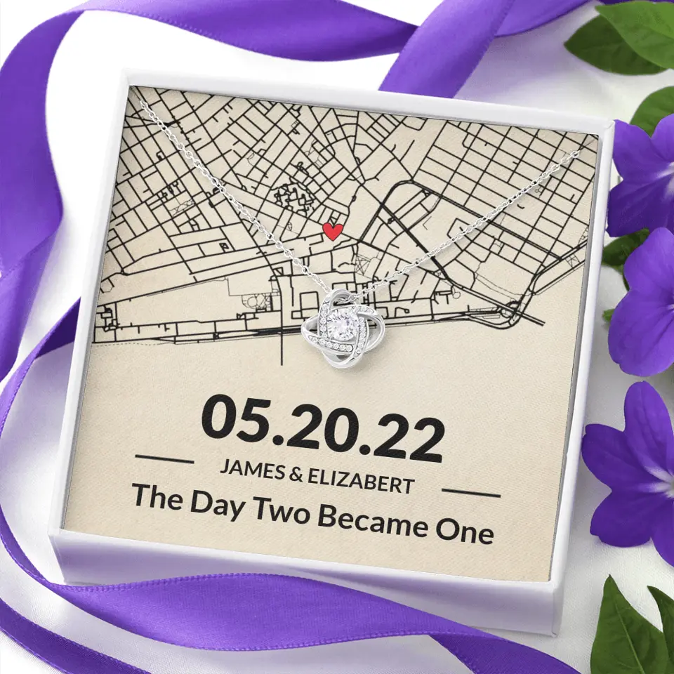 The Day Two Became One - Personalized Map Necklace - Anniversary Gift For Her - Image 3