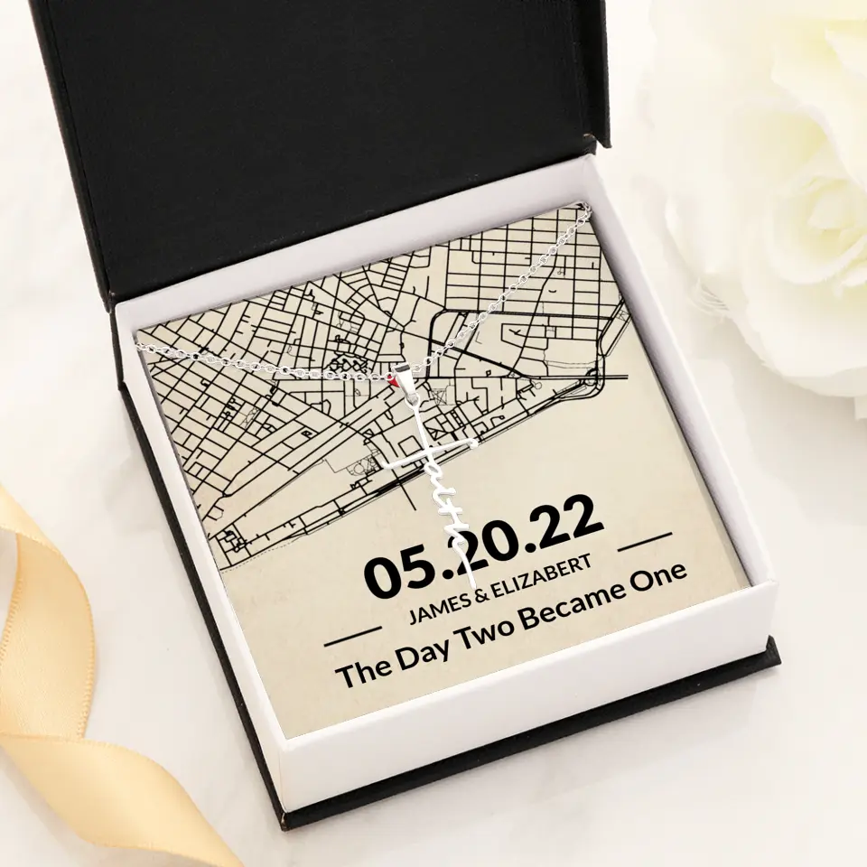 The Day Two Became One - Personalized Map Necklace - Anniversary Gift For Her - Image 43