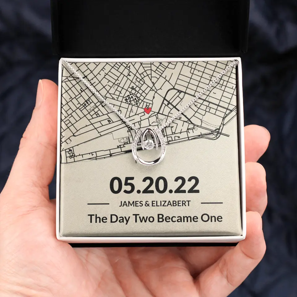 The Day Two Became One - Personalized Map Necklace - Anniversary Gift For Her - Image 50