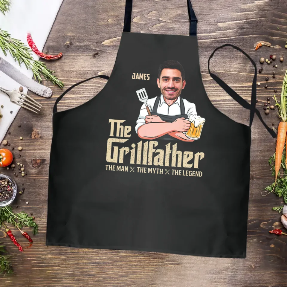 The Grillfather The Man The Myth The Legend - Personalized Apron - Best Gift For Dad Grandpa Husband Uncle - Image 3