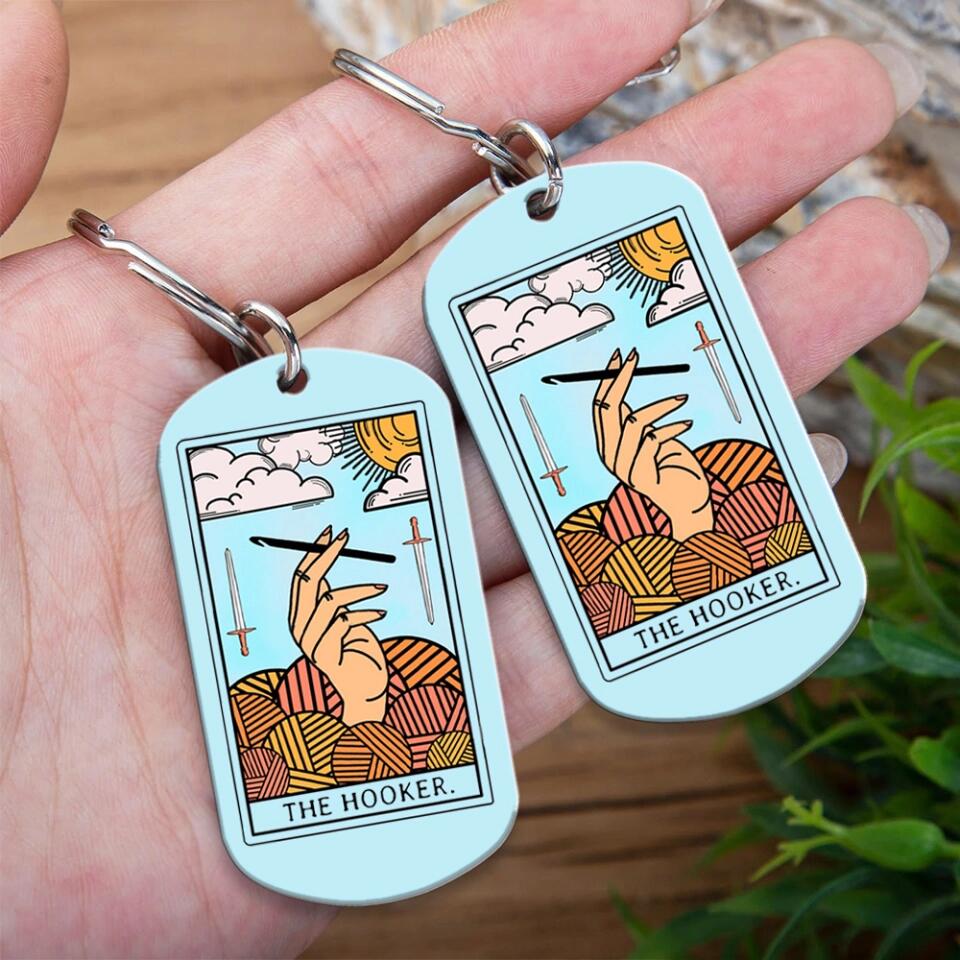 Personalized Valentine Gifts - The Hooker Crocheting Yarns Tarot Card Stainless Keychain Gift for Crocheter - Image 3