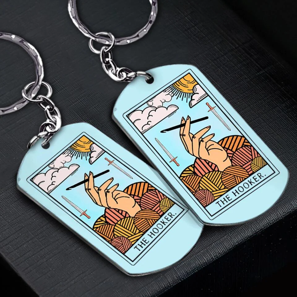 Personalized Valentine Gifts - The Hooker Crocheting Yarns Tarot Card Stainless Keychain Gift for Crocheter - Image 4