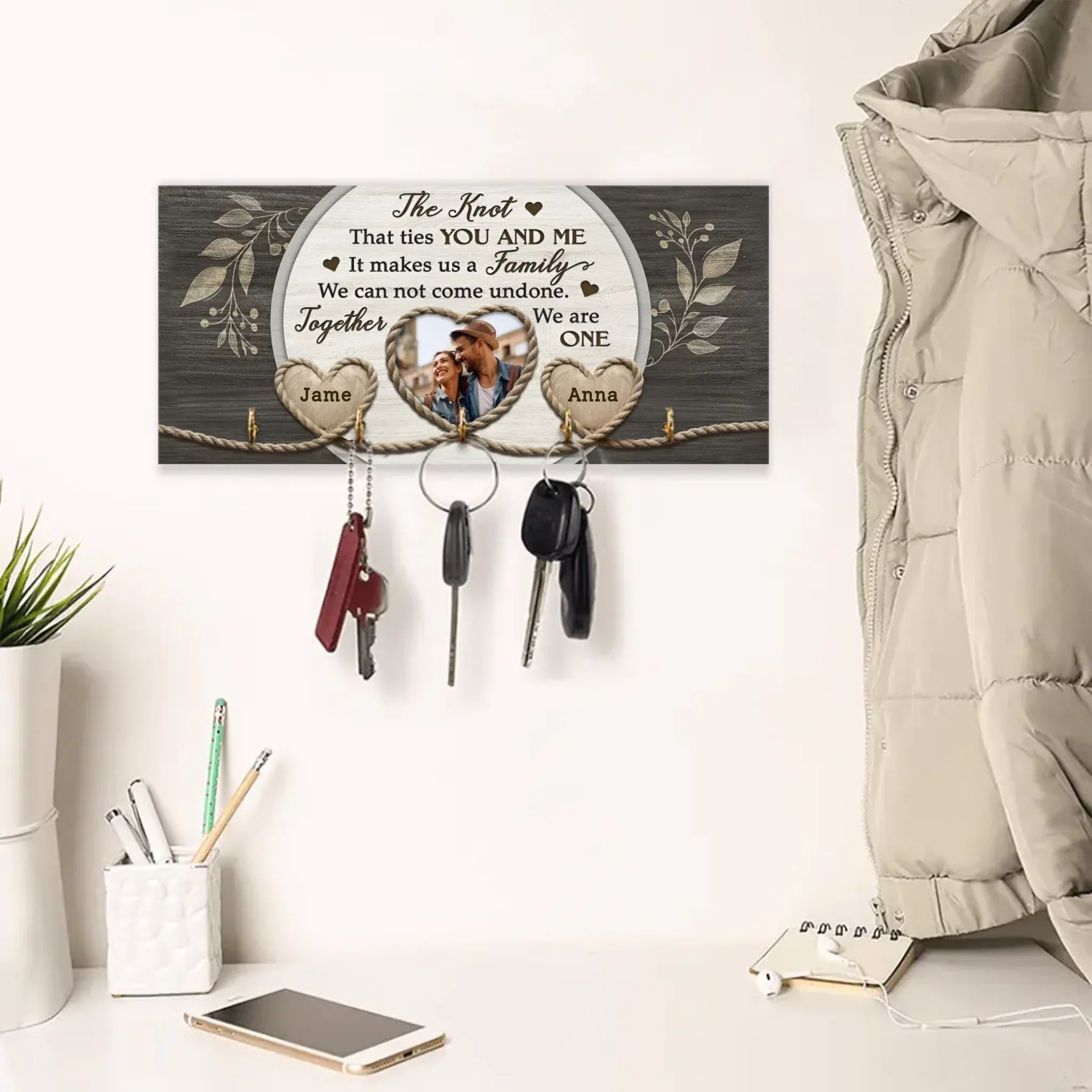 Couple Wooden Sign The Knot Custom Photo Gifts For Couple - Personalized Wooden Key Holder - Couple Home Decor - Valentine Gifts - Image 4