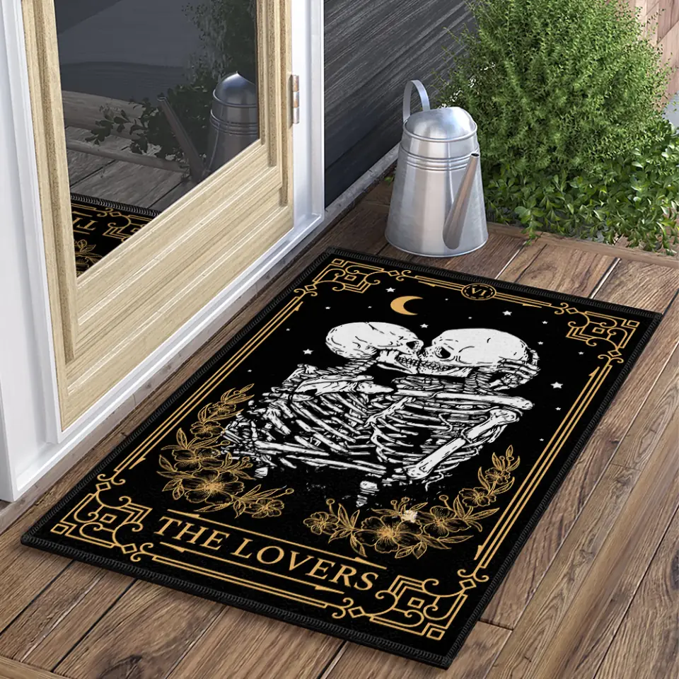 The Lovers Tarot Card Skeleton - Doormat - Halloween Gift For Wedding Couple