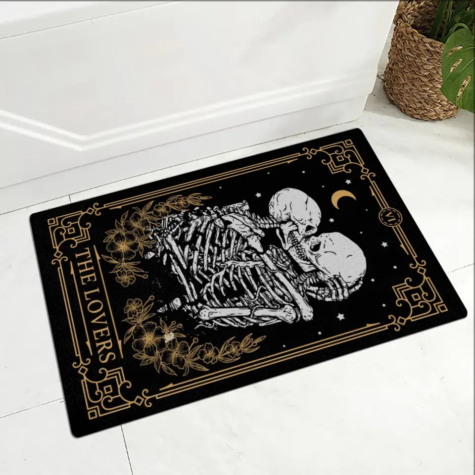 The Lovers Tarot Card Skeleton - Doormat - Halloween Gift For Wedding Couple - Image 2