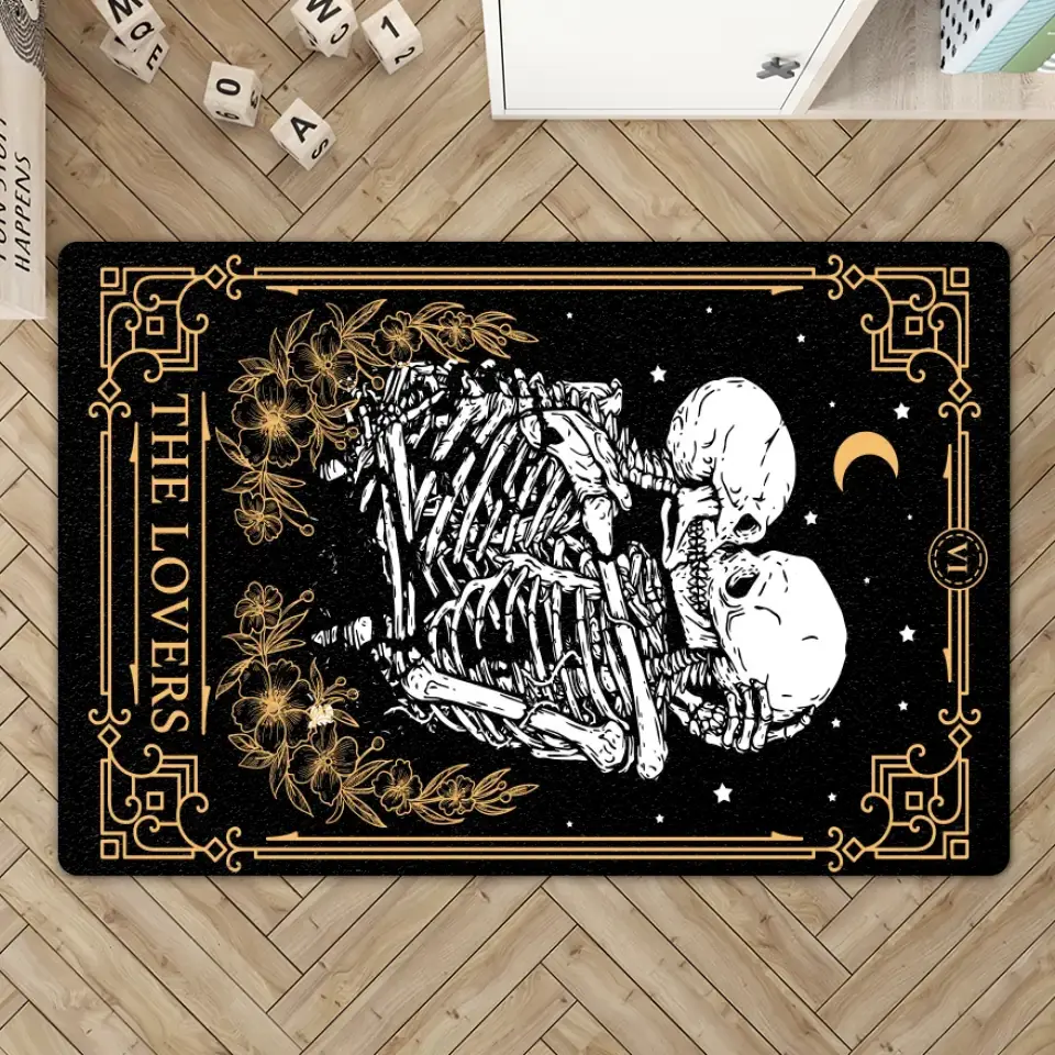 The Lovers Tarot Card Skeleton - Doormat - Halloween Gift For Wedding Couple - Image 3