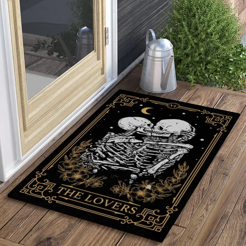The Lovers Tarot Card Skeleton - Doormat - Halloween Gift For Wedding Couple - Image 4