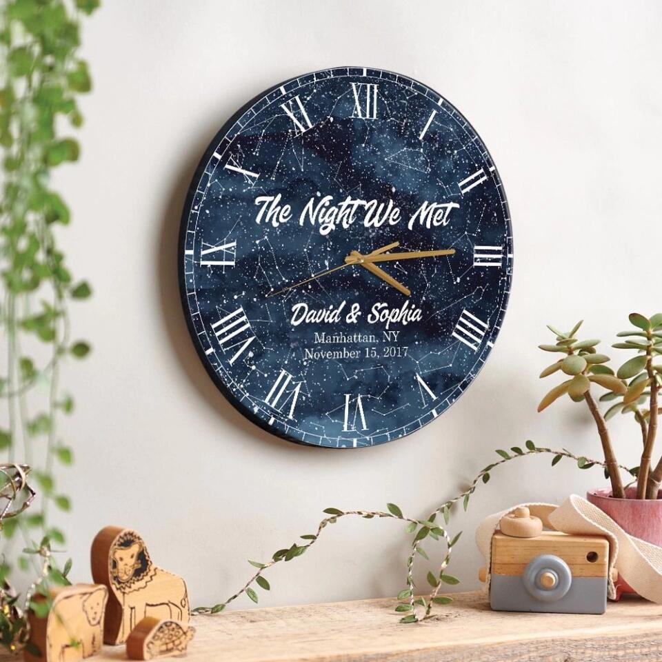Couple Wooden Sign The Night We Met Wall Clock Custom Star Map Wall Clock Anniversary Gift - Image 5