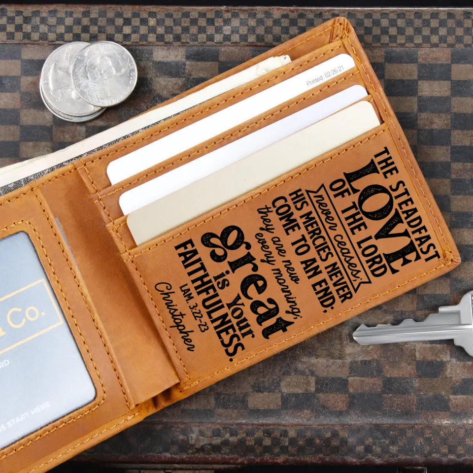 The Steadfast Love Of The Lord Personalized Engraved Leather Wallet Confirmation Gifts - Image 2