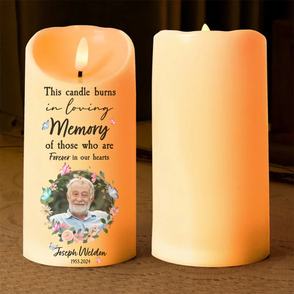 This Candle Burns In Loving Memory - Personalized Photo LED Candle - Memorial Gifts for Loss of Mother/Father/Grandparents - Image 2
